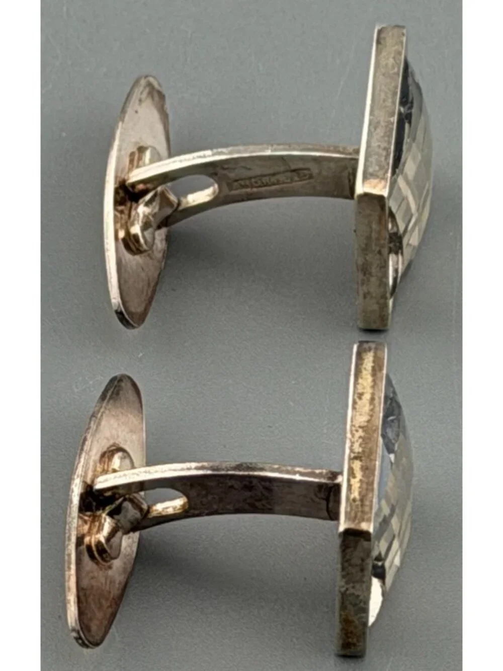 Vintage Cuff Links Sterling Silver Akori Faceted Crystal Square Modern Mens